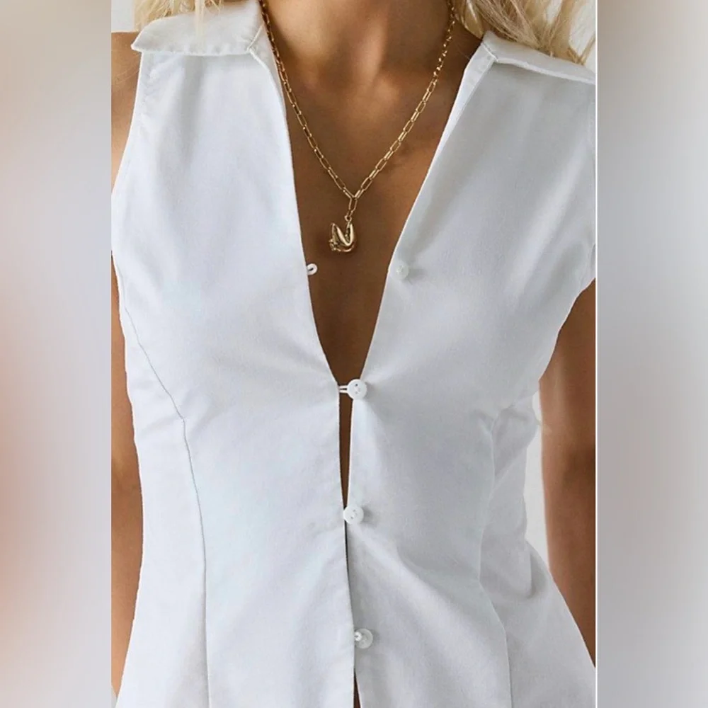 NEW! Urban Outfitters Party Girl Cotton-Blend Button Down Sleeveless Top Small - Picture 3 of 14